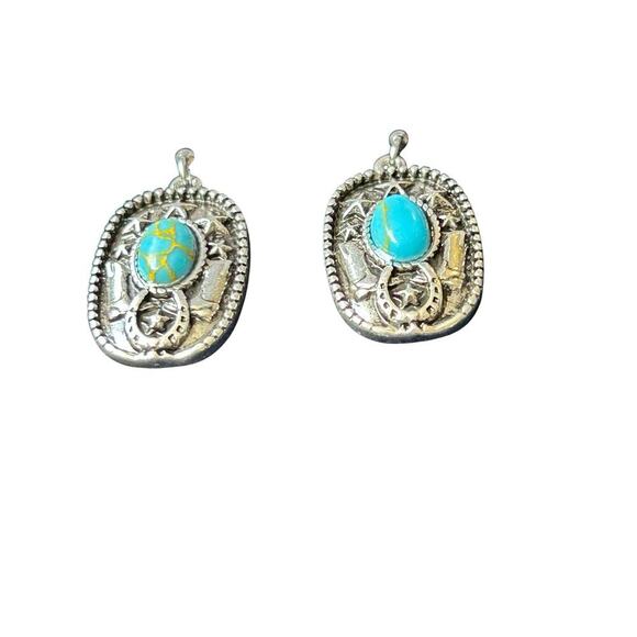 Montana Silversmiths Cowgirl Turquoise Star Boot Rectangle Dangle Earrings - Picture 2 of 7